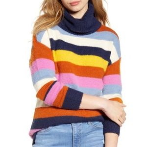 Caslon Multi-Colored Striped Turtleneck Sweater